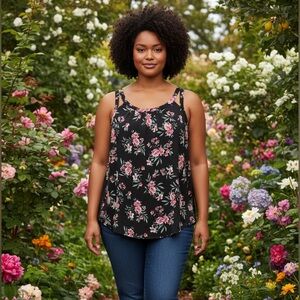 Torrid Pink and Black Floral Women's Top